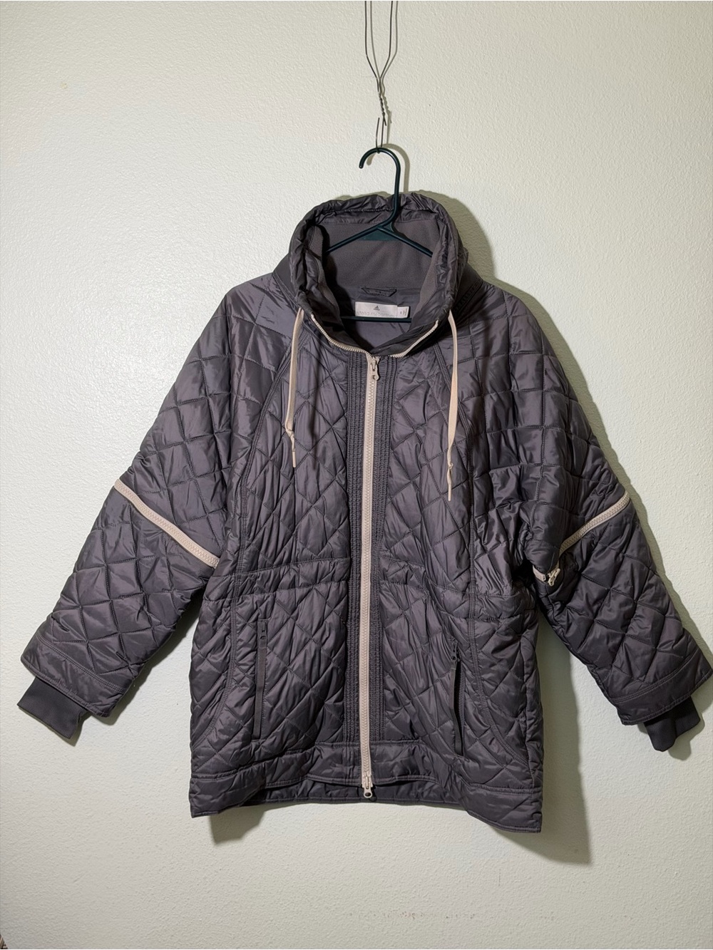 Adidas by Stella McCartney Hooded Puffer Jacket Coat Black Sz Medium Sleeve Zip